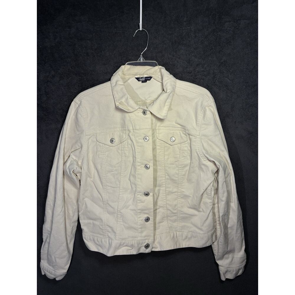 Lands' End Corduroy Longsleeve Cream Button Down Jacket Woman's Size Large 14-16